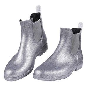 Asgard Women's Ankel Rain Boots Waterproof Metallic Silver Glitter, Size 7.5